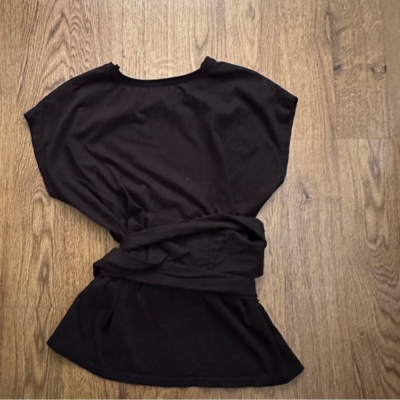 ba&sh black wrap tie around waist top short sleeve size 4 100% cotton blouse - Picture 3 of 11